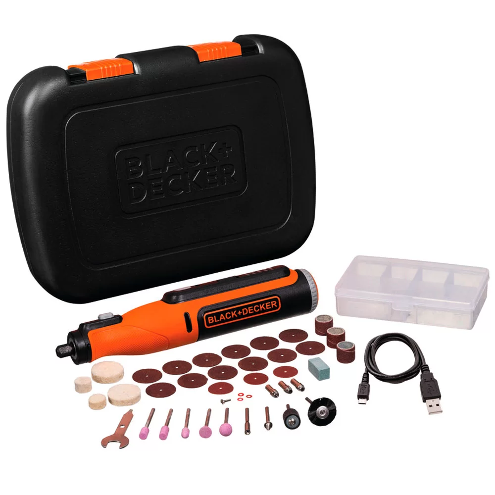 Kit Micro Retífica de Li-Ion 8V com 35 Acessórios – BLACK+DECKER-BCRT8K35-BR