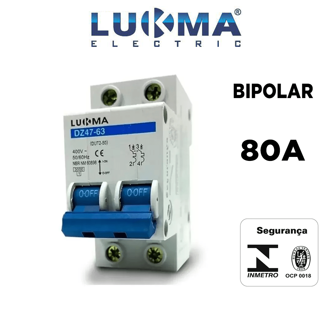 Disjuntor Bipolar Din LUKMA 80A